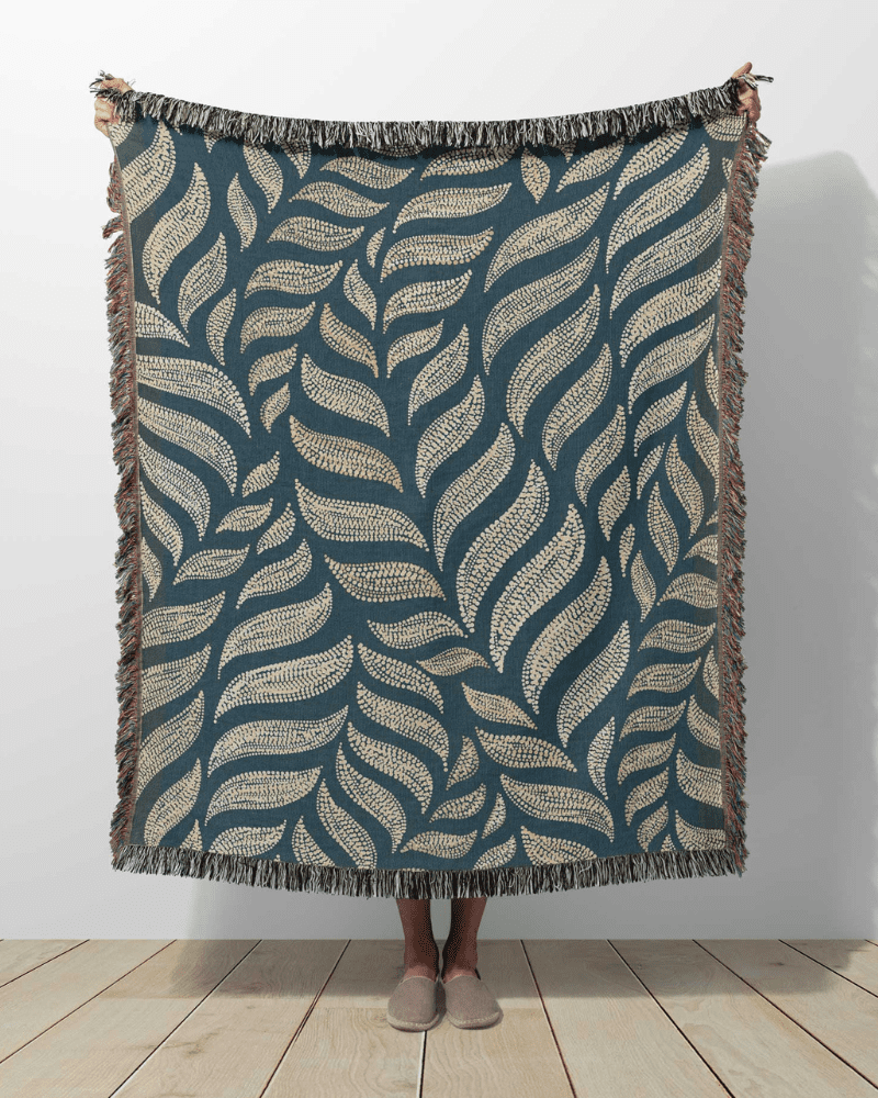 woven blanket with leaves