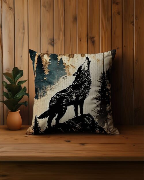 howling wolf decorative throw pillow