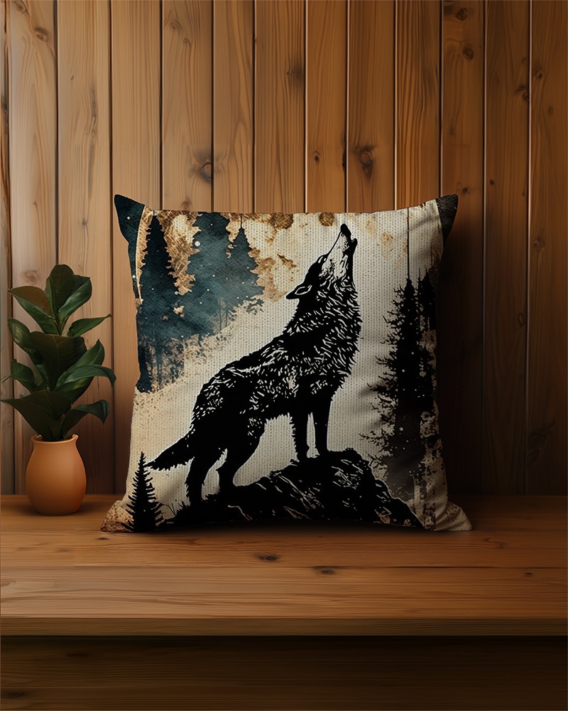 howling wolf decorative throw pillow