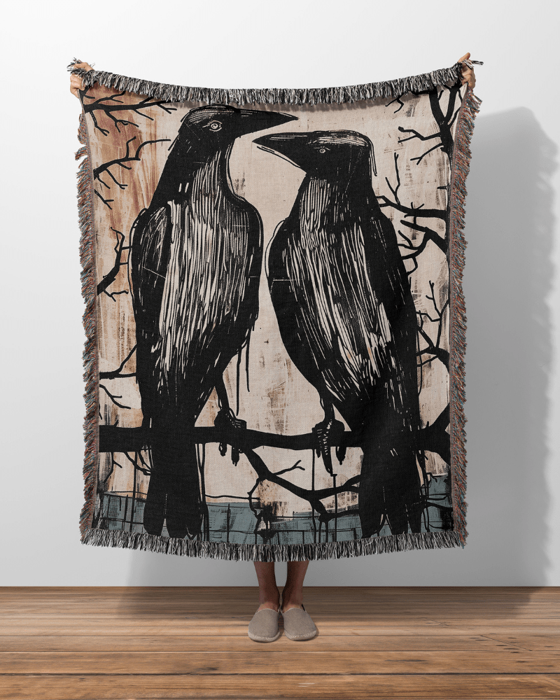 couples abstract crows woven blanket