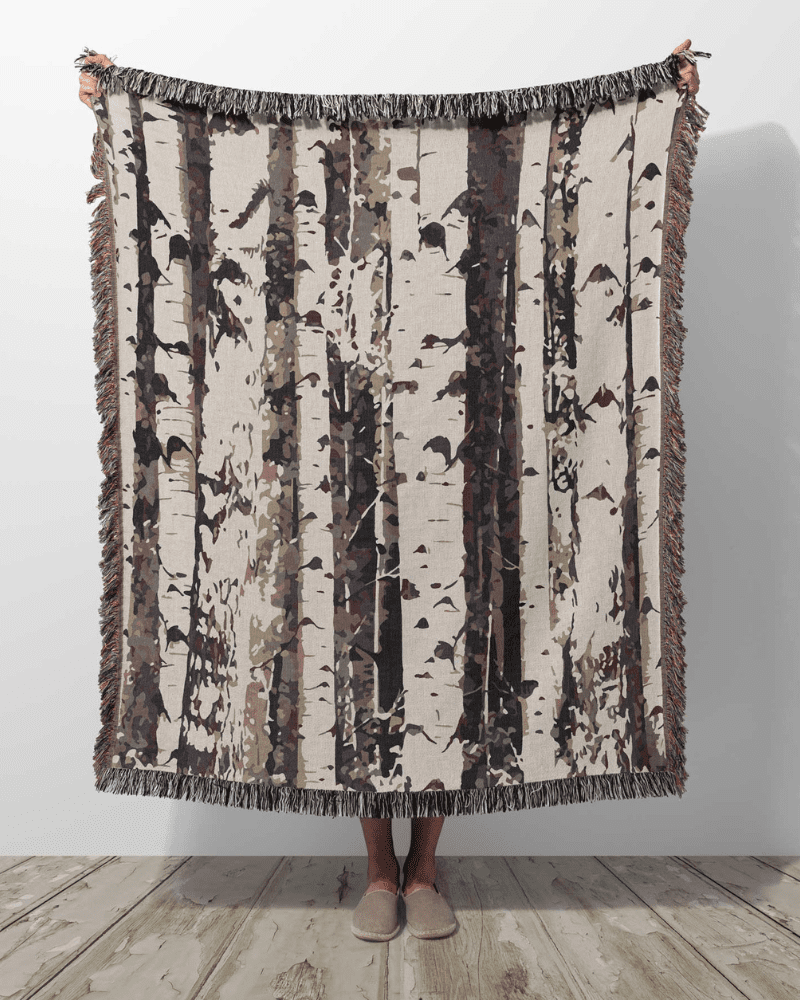 birch trees woven blanket