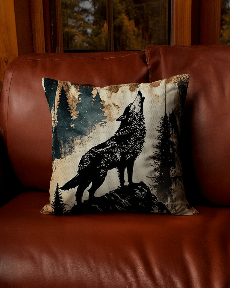 Howling Wolf Woven Pillow